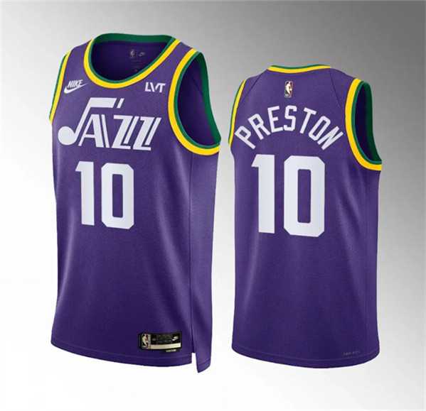 Mens Utah Jazz #10 Jason Preston Purple 2023-24 City Edition Stitched Basketball Jersey Dzhi